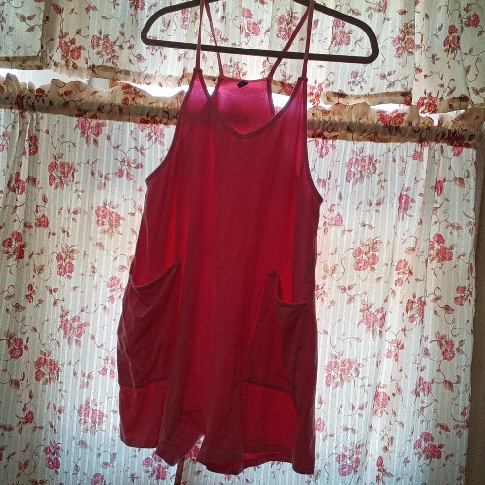 Pink Automet Sleeveless Romper with Front Pockets